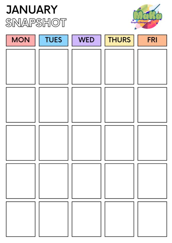 Monthly Snapshot Calendar Pages